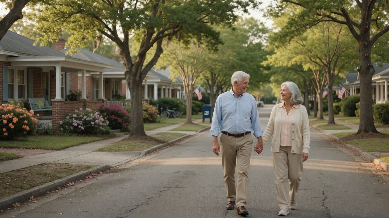 A couple walking together on a quiet North Carolina street
